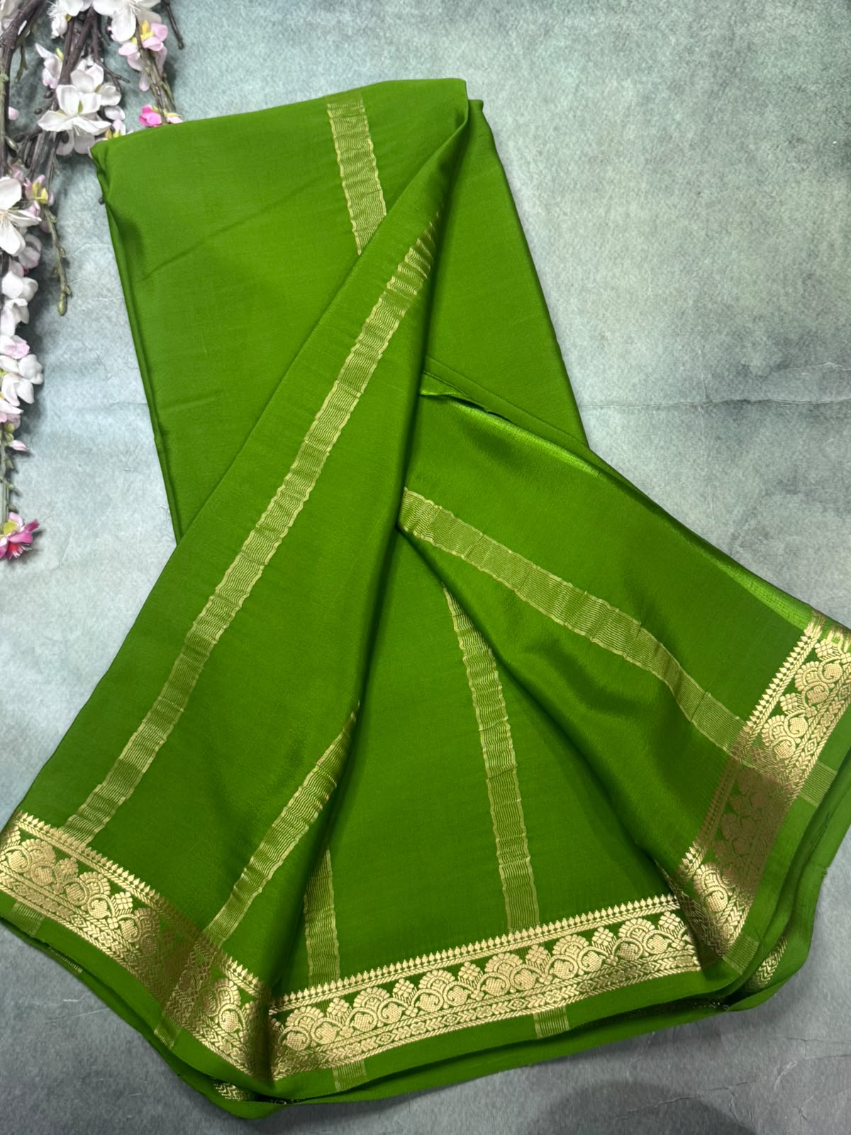 Green Pure Mysore Crepe Silk Saree 111