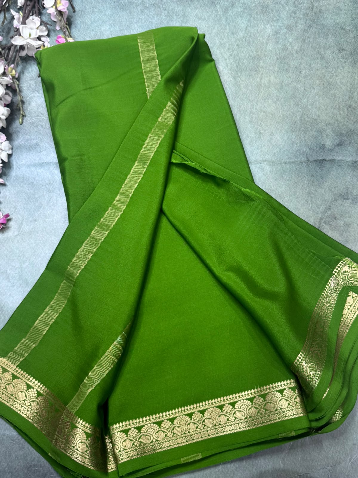 Green Pure Mysore Crepe Silk Saree 111