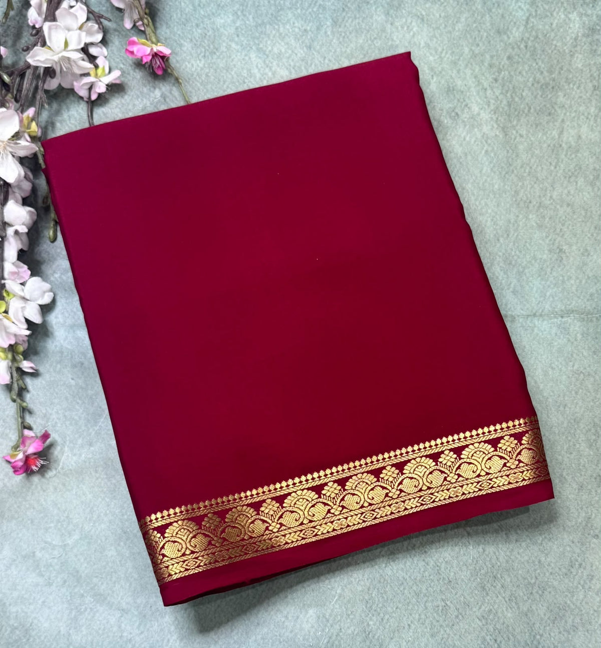 Raspberry Pink Pure Mysore Crepe Silk Saree 111