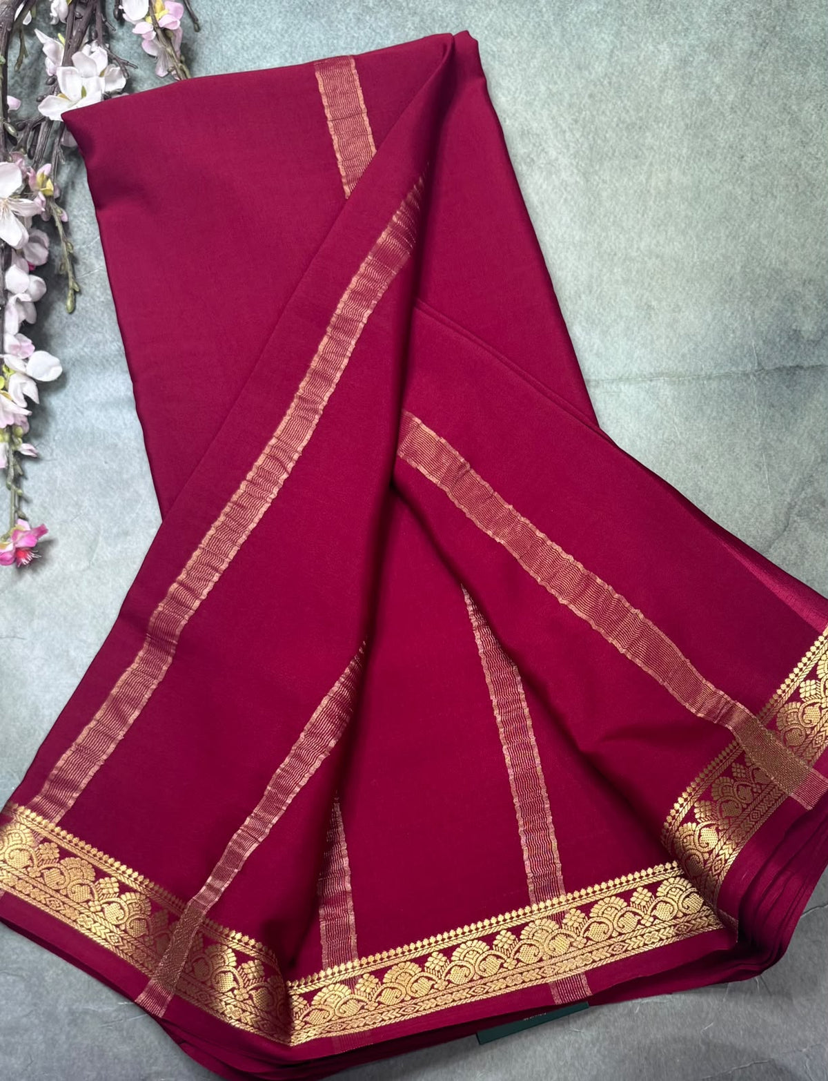 Raspberry Pink Pure Mysore Crepe Silk Saree 111