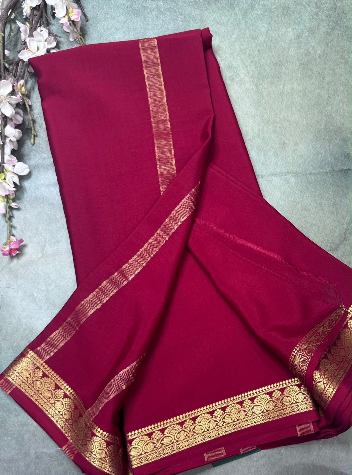 Raspberry Pink Pure Mysore Crepe Silk Saree 111