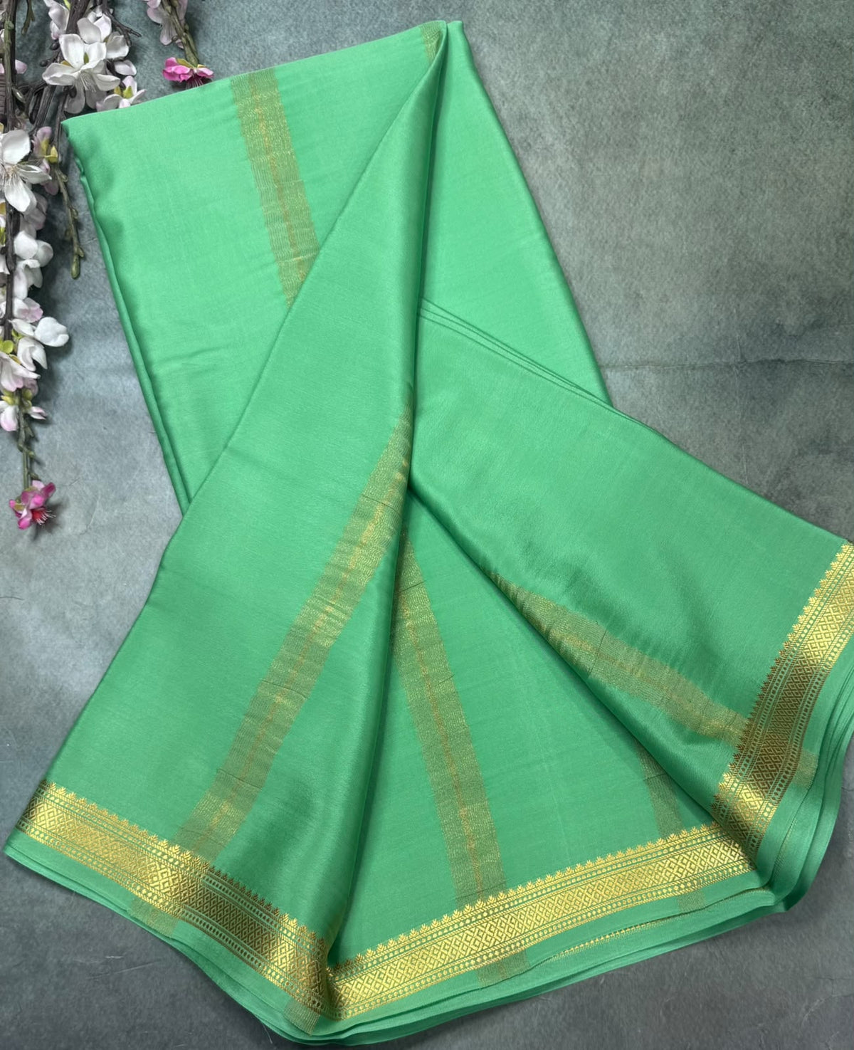 Green Pure Mysore Crepe Silk Saree 111