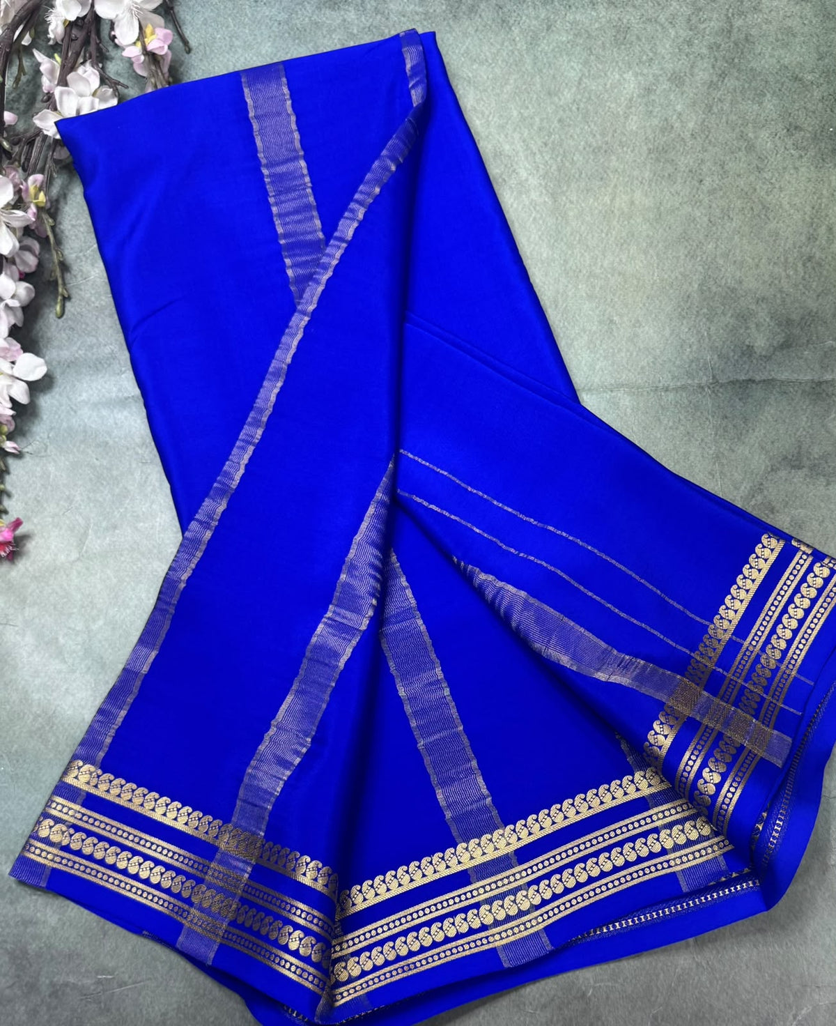 Royal Blue Pure Mysore Crepe Silk Saree 111