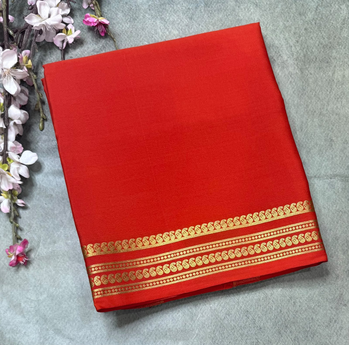 Orange Pure Mysore Crepe Silk Saree 111