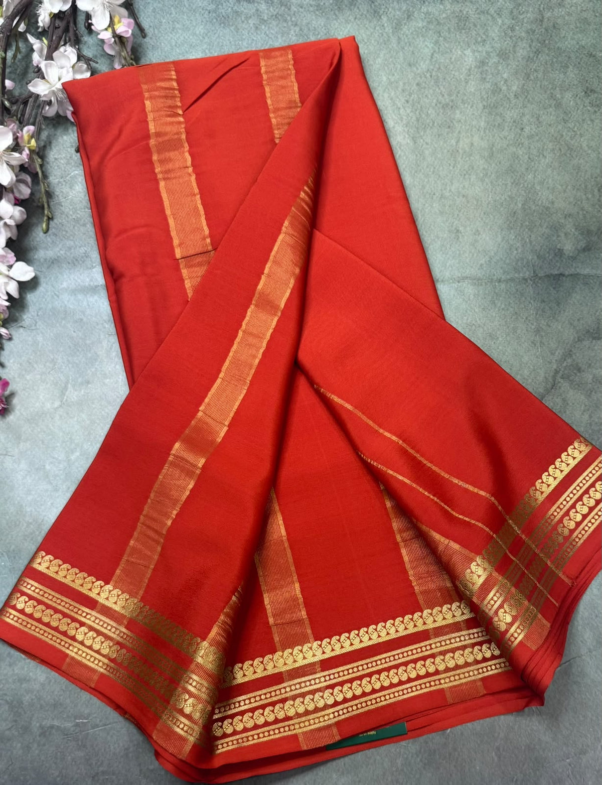 Orange Pure Mysore Crepe Silk Saree 111