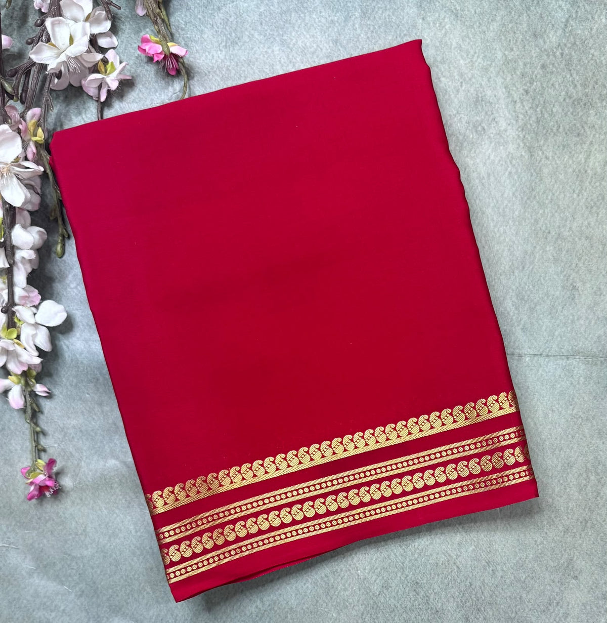 Red Pure Mysore Crepe Silk Saree 111