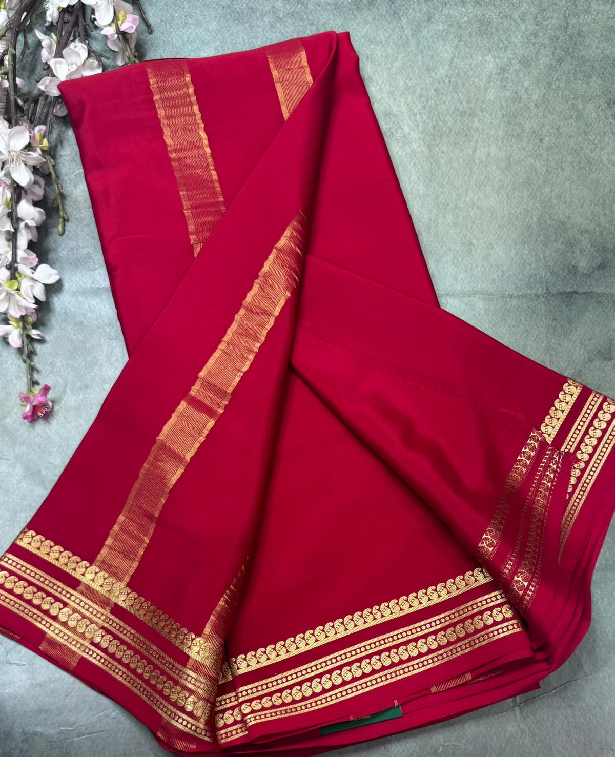 Red Pure Mysore Crepe Silk Saree 111