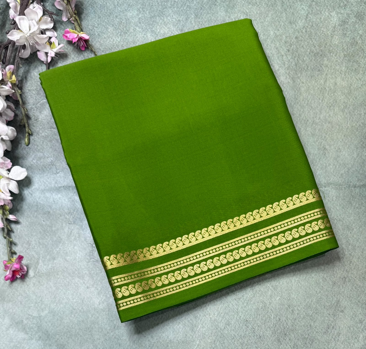 Green Pure Mysore Crepe Silk Saree 111
