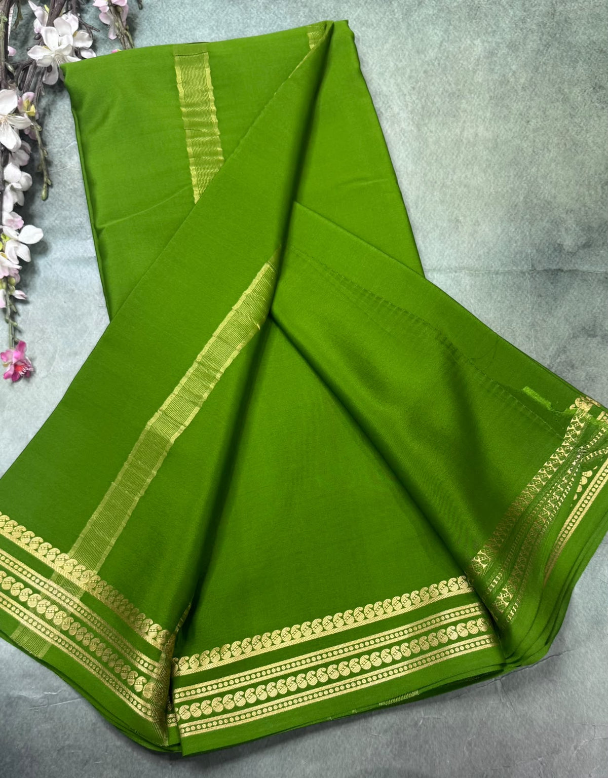 Green Pure Mysore Crepe Silk Saree 111