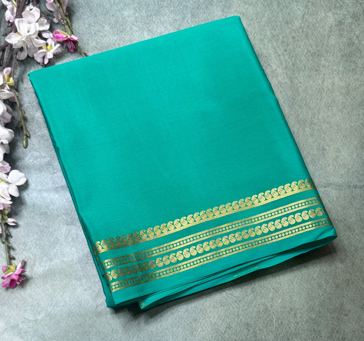 Sea Green Pure Mysore Crepe Silk Saree 111