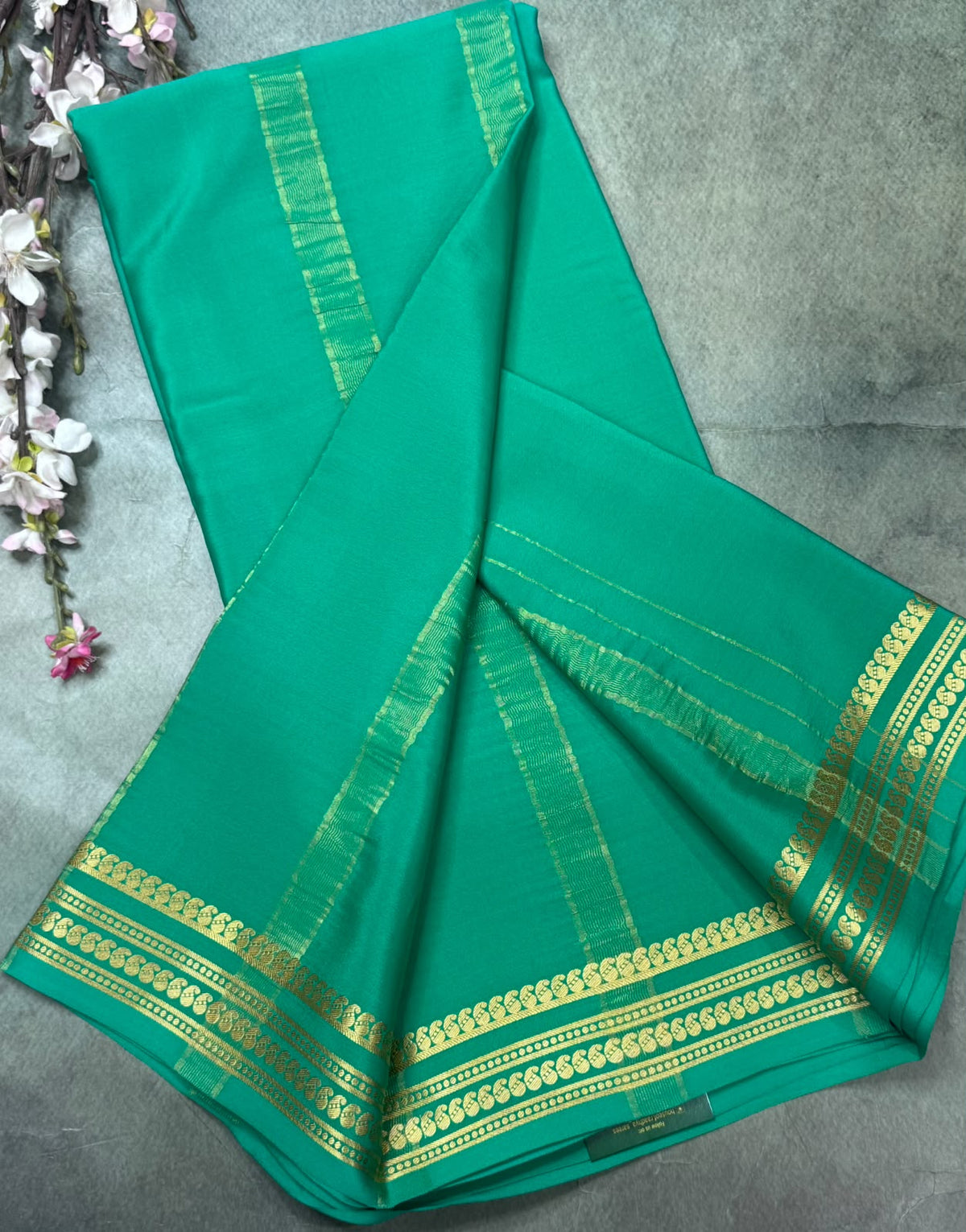 Sea Green Pure Mysore Crepe Silk Saree 111