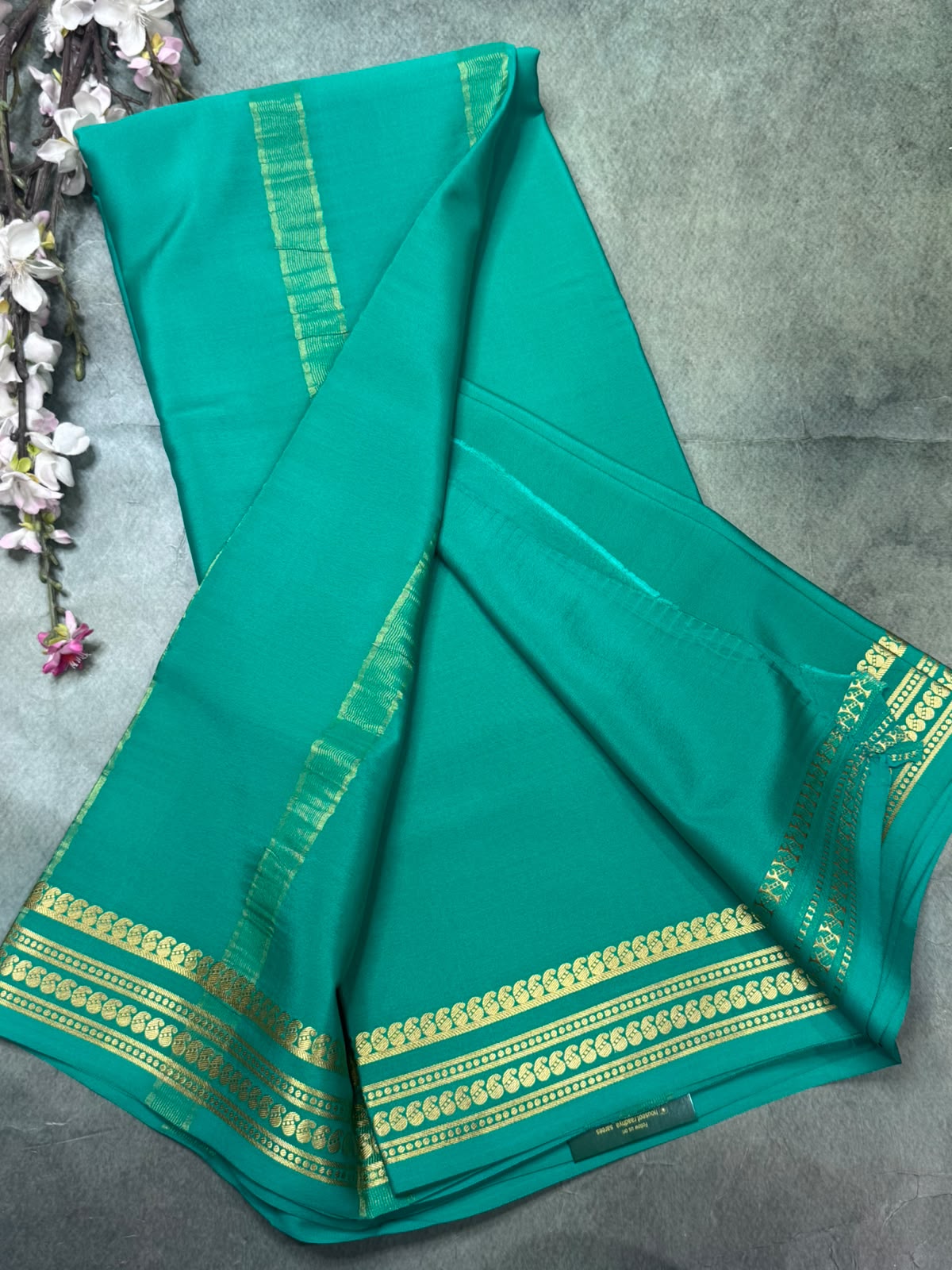 Sea Green Pure Mysore Crepe Silk Saree 111