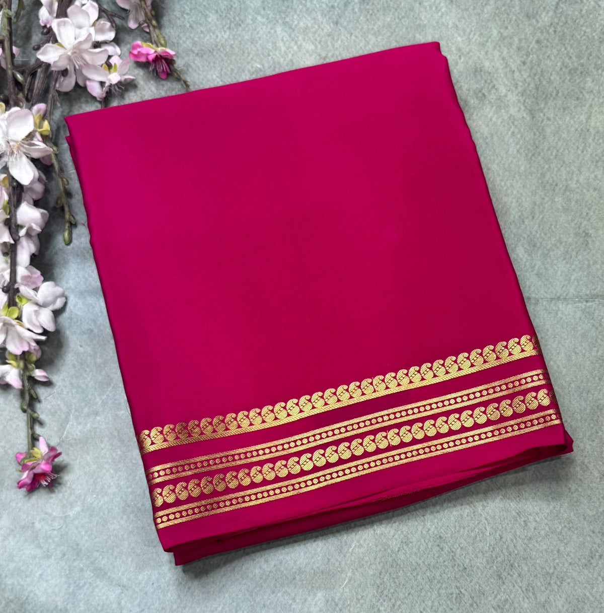 Raspberry Pink Pure Mysore Crepe Silk Saree 111