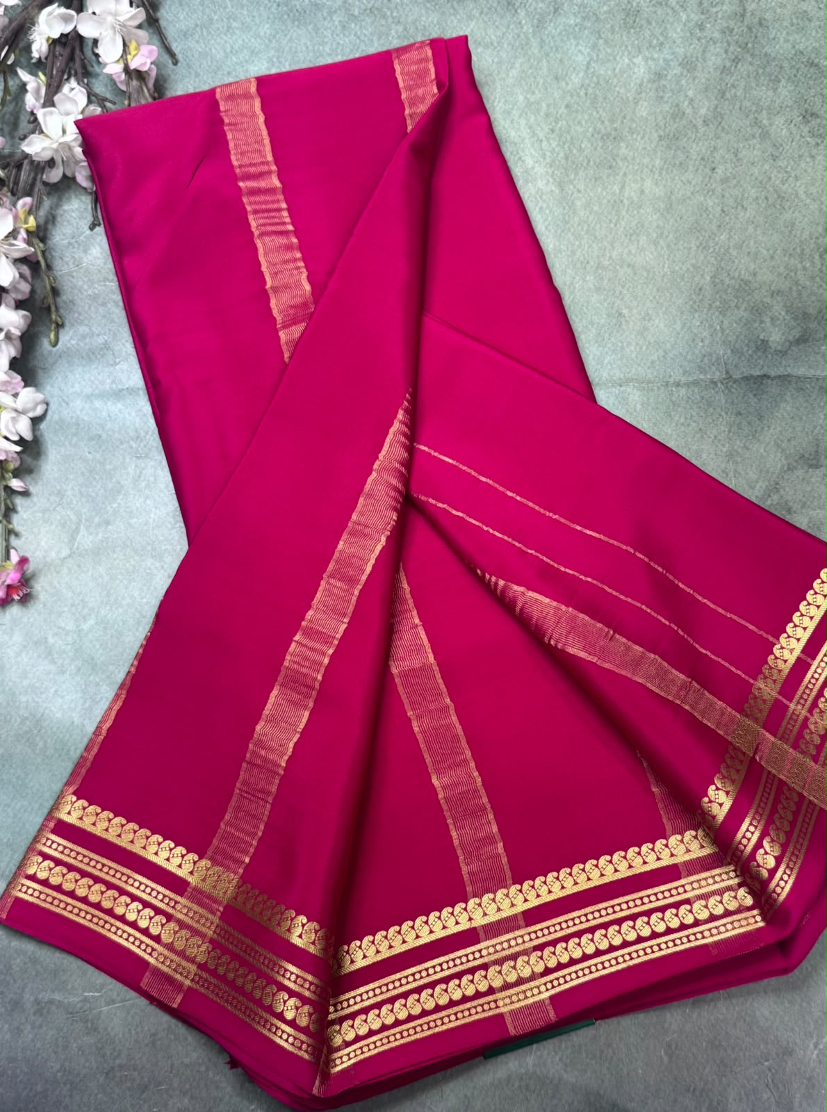 Raspberry Pink Pure Mysore Crepe Silk Saree 111
