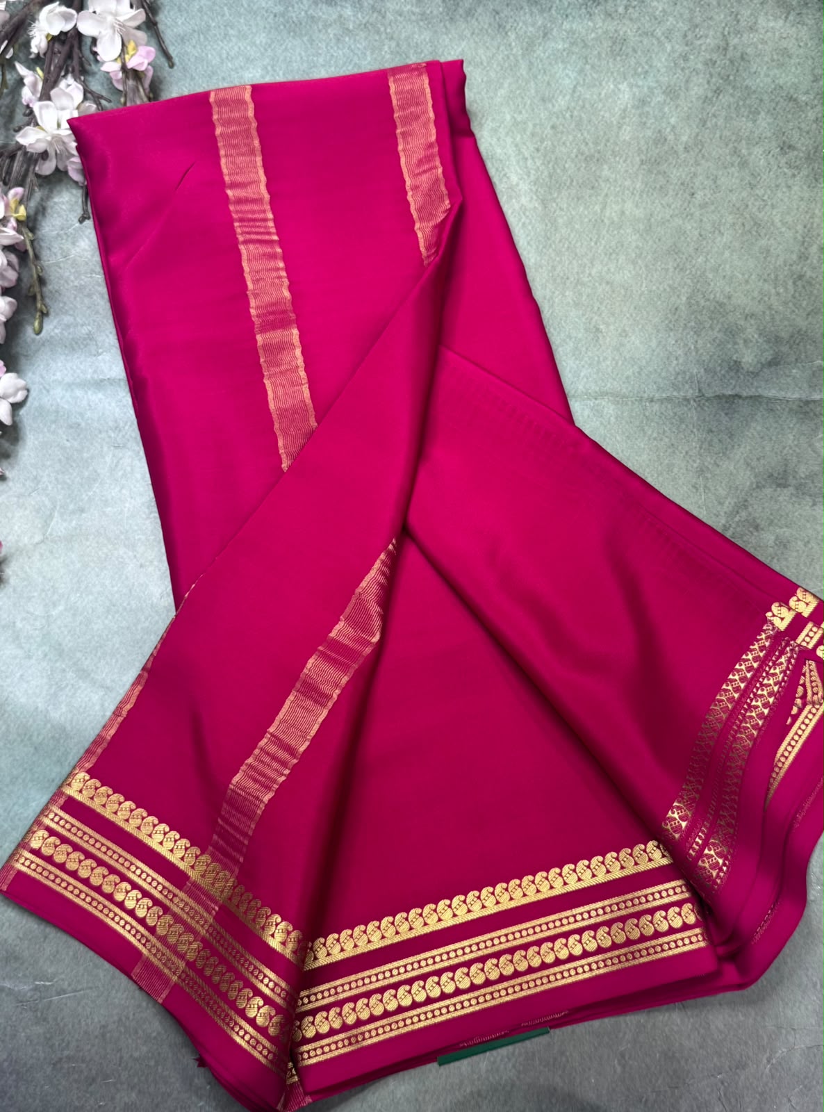 Raspberry Pink Pure Mysore Crepe Silk Saree 111