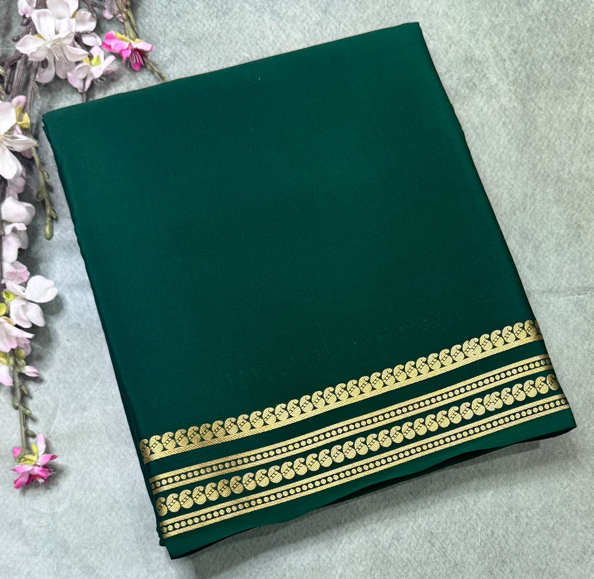 Bottle Green Pure Mysore Crepe Silk Saree 111