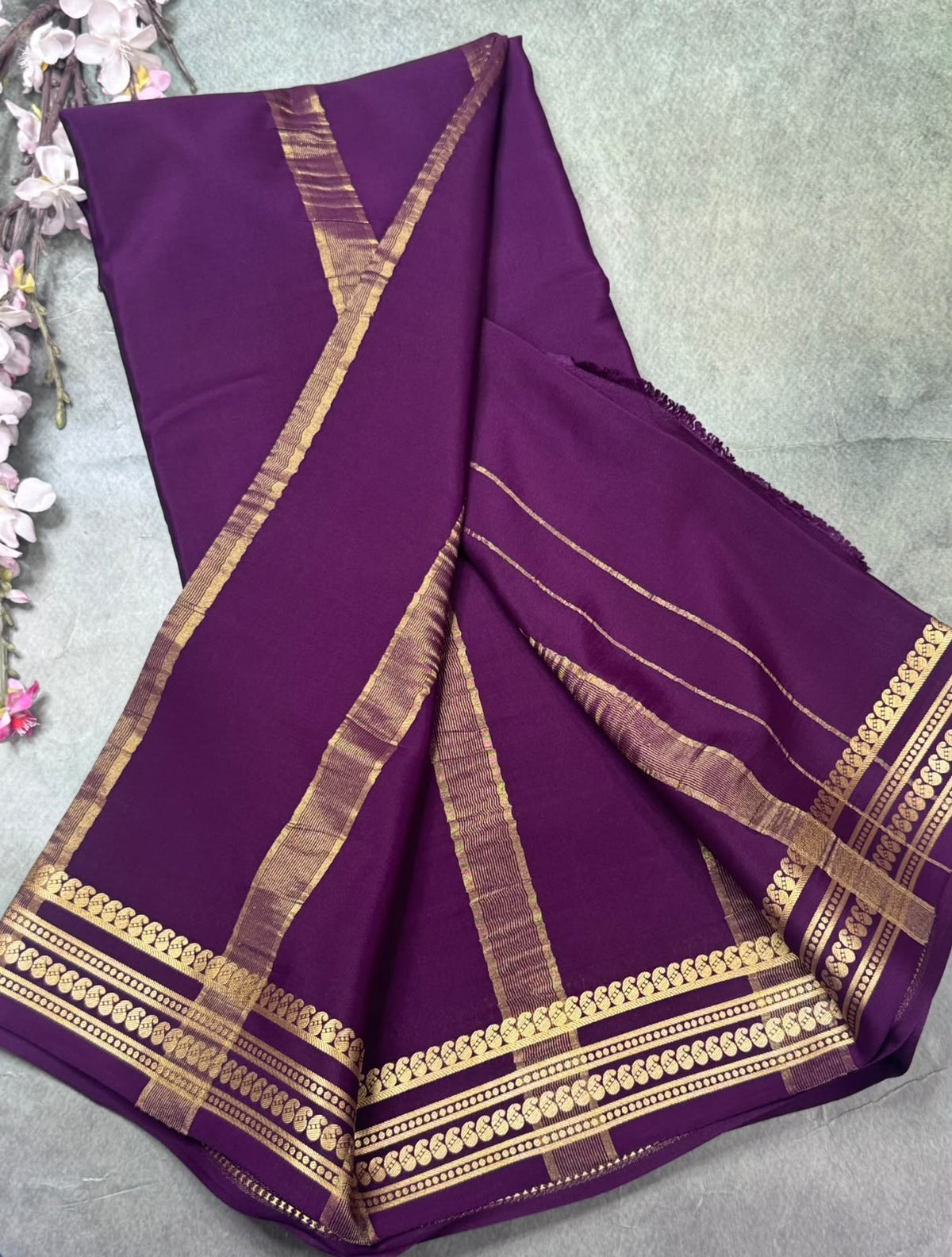 Wine Pure Mysore Crepe Silk Saree 111