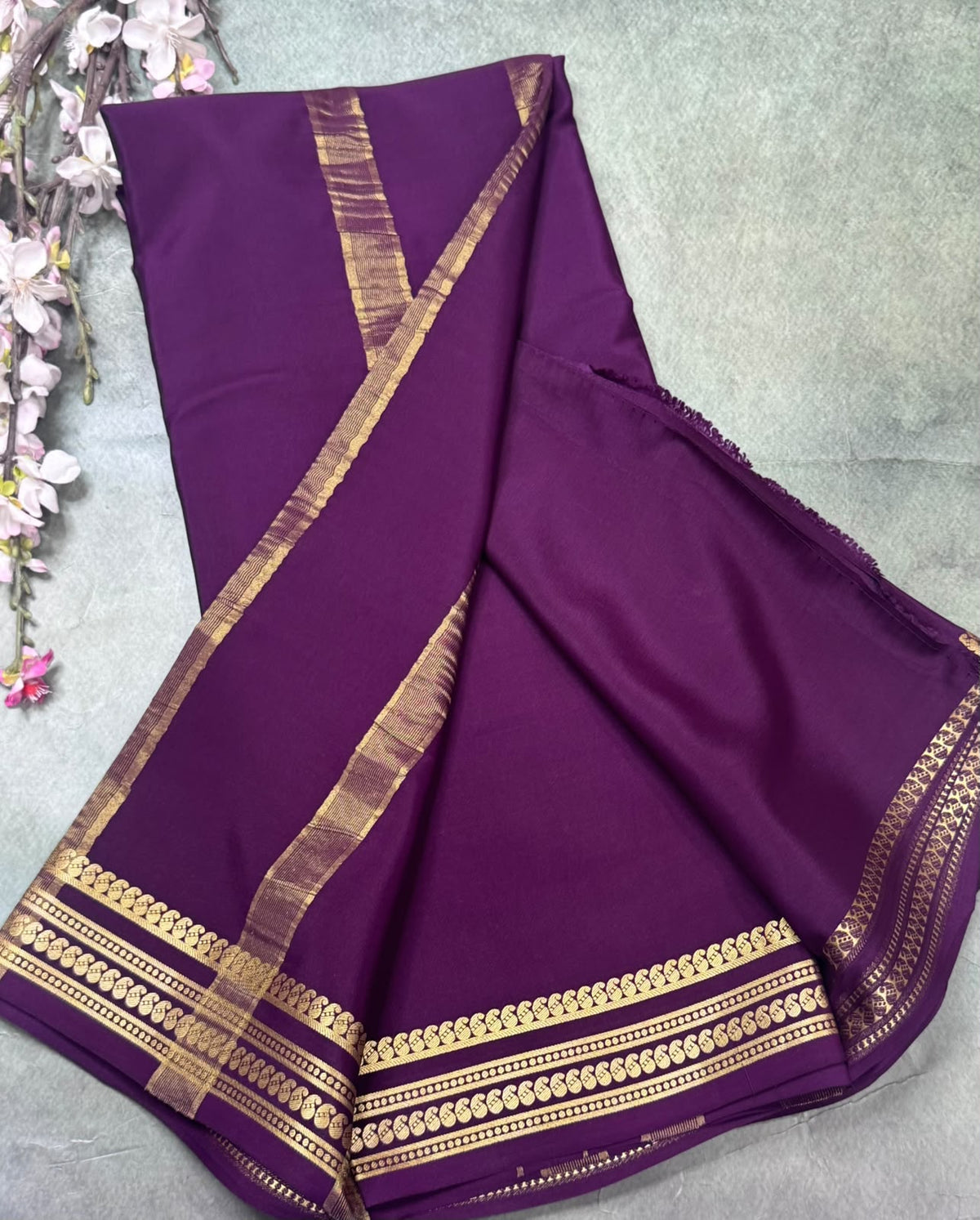 Wine Pure Mysore Crepe Silk Saree 111