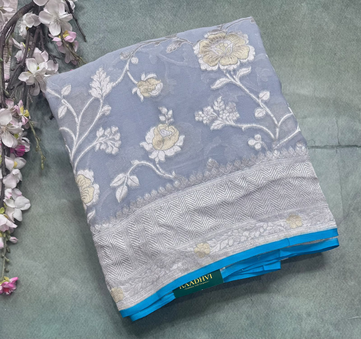 Blue Handloom Pure Benarasi Georgette Saree 110