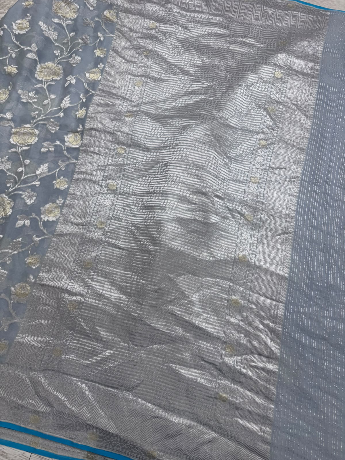 Blue Handloom Pure Benarasi Georgette Saree 110