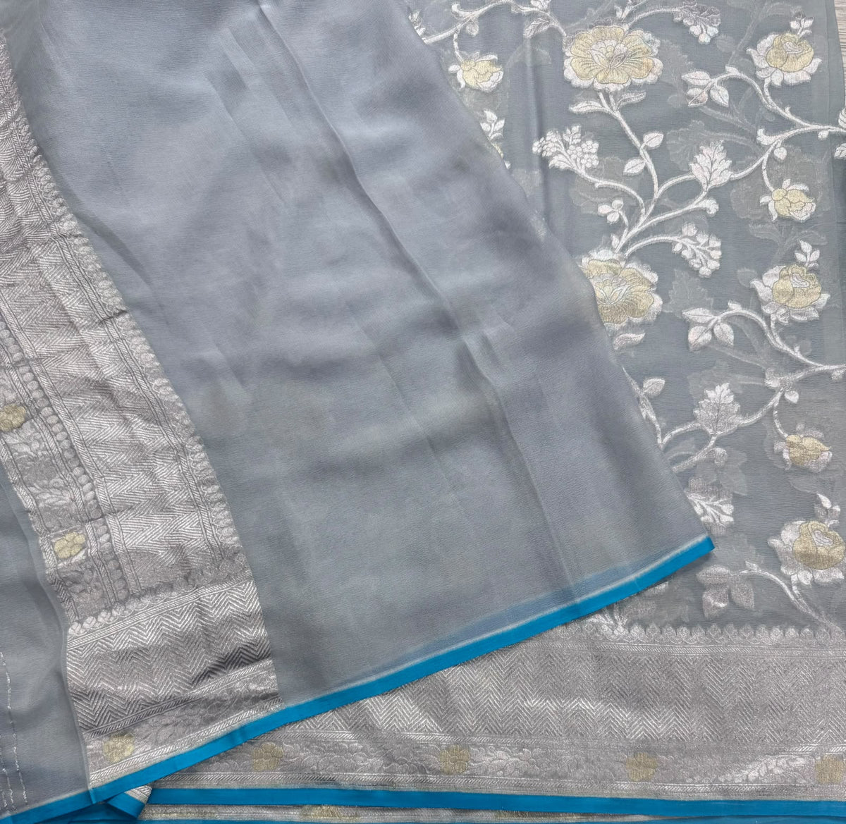 Blue Handloom Pure Benarasi Georgette Saree 110