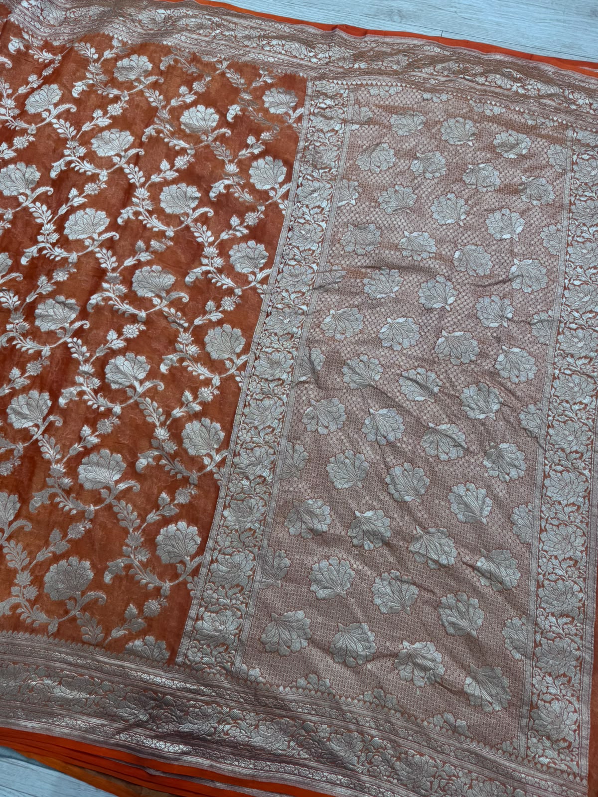 Orange Handloom Pure Benarasi Georgette Saree 110