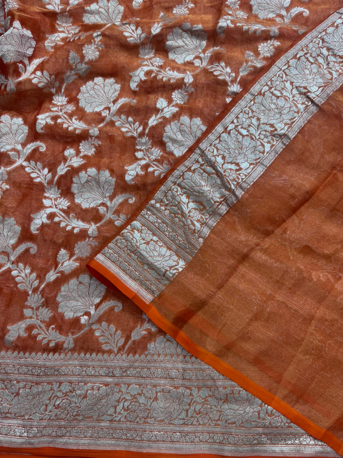 Orange Handloom Pure Benarasi Georgette Saree 110
