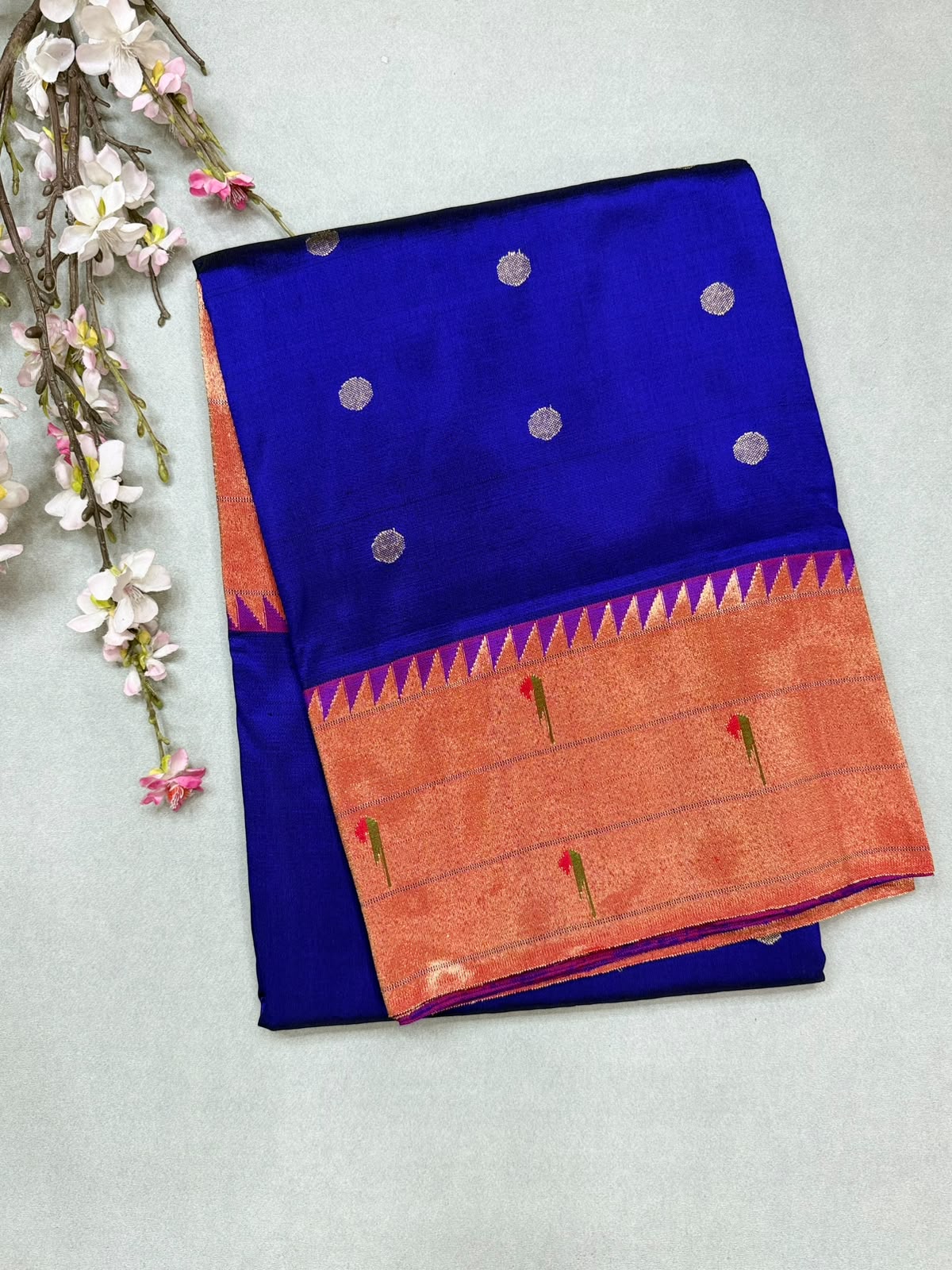 Blue Pure Handloom Paithani  Silk Saree (Swara)