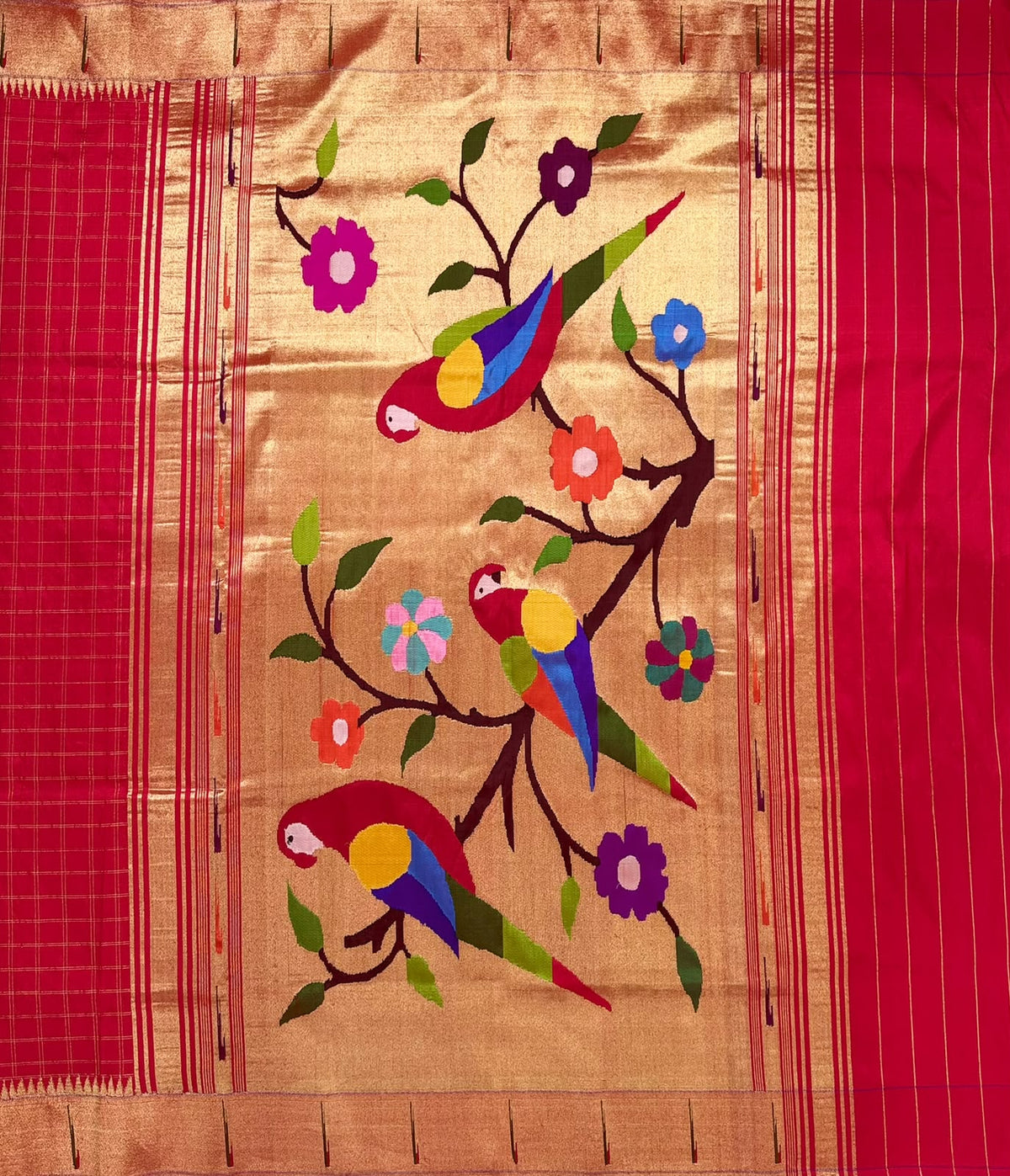 Red Pure Handloom Paithani  Silk Saree (Swara)