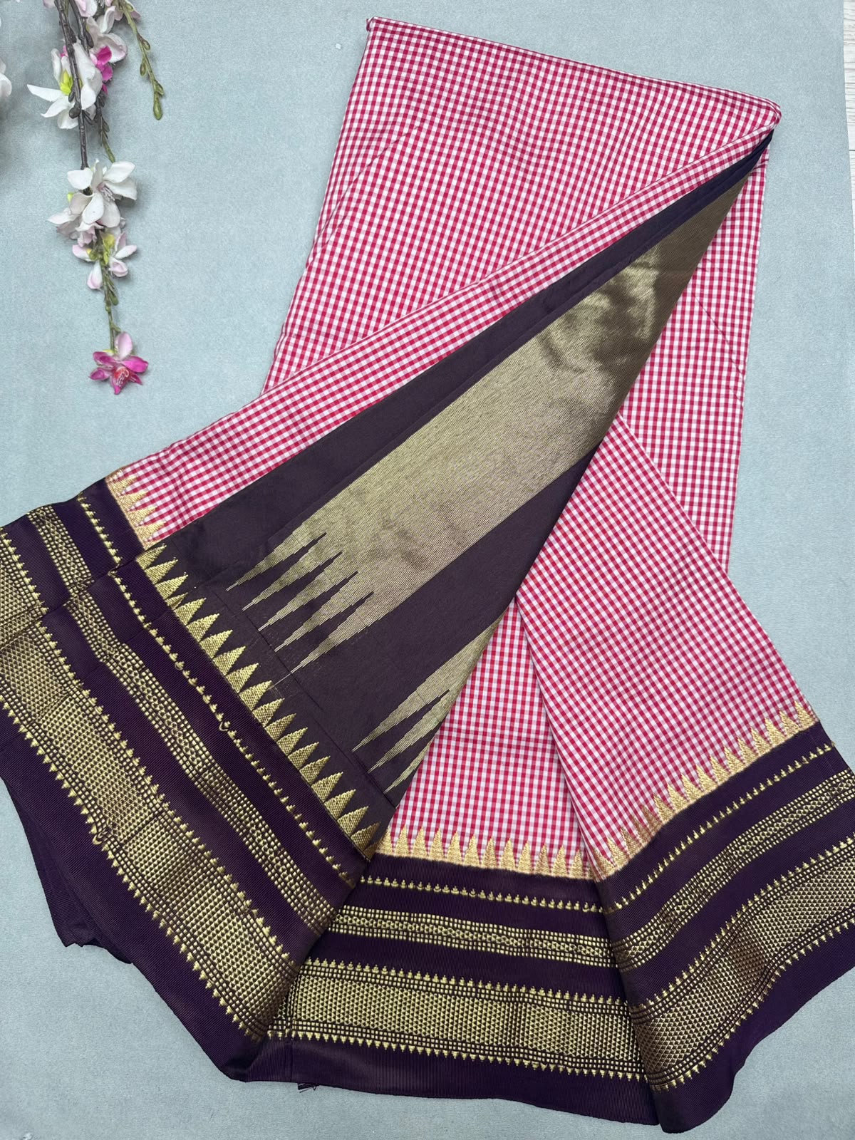 Red Checks ilkal Silk Saree 111