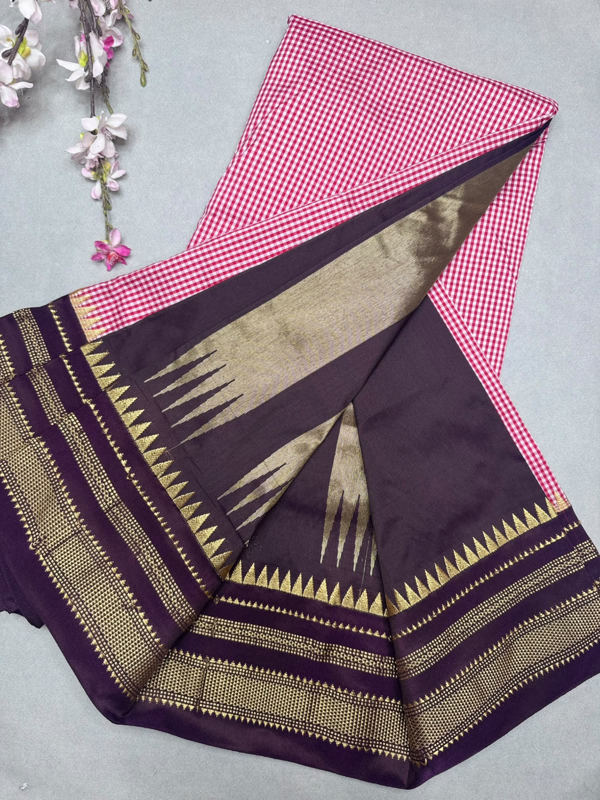 Red Checks ilkal Silk Saree 111