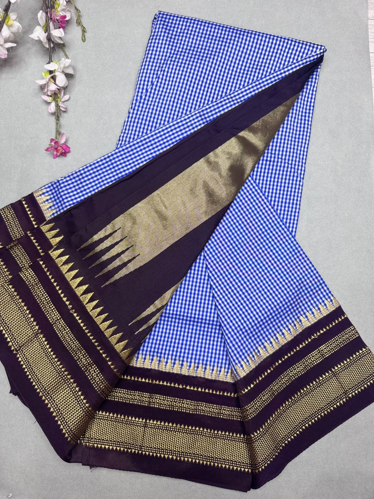 Blue Checks ilkal Silk Saree 111