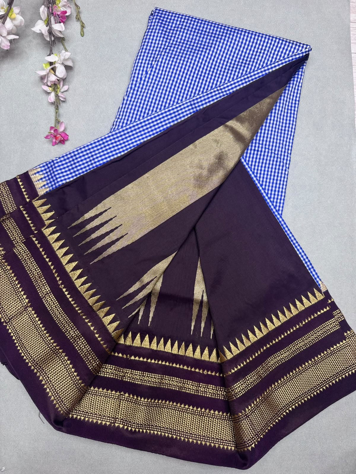 Blue Checks ilkal Silk Saree 111