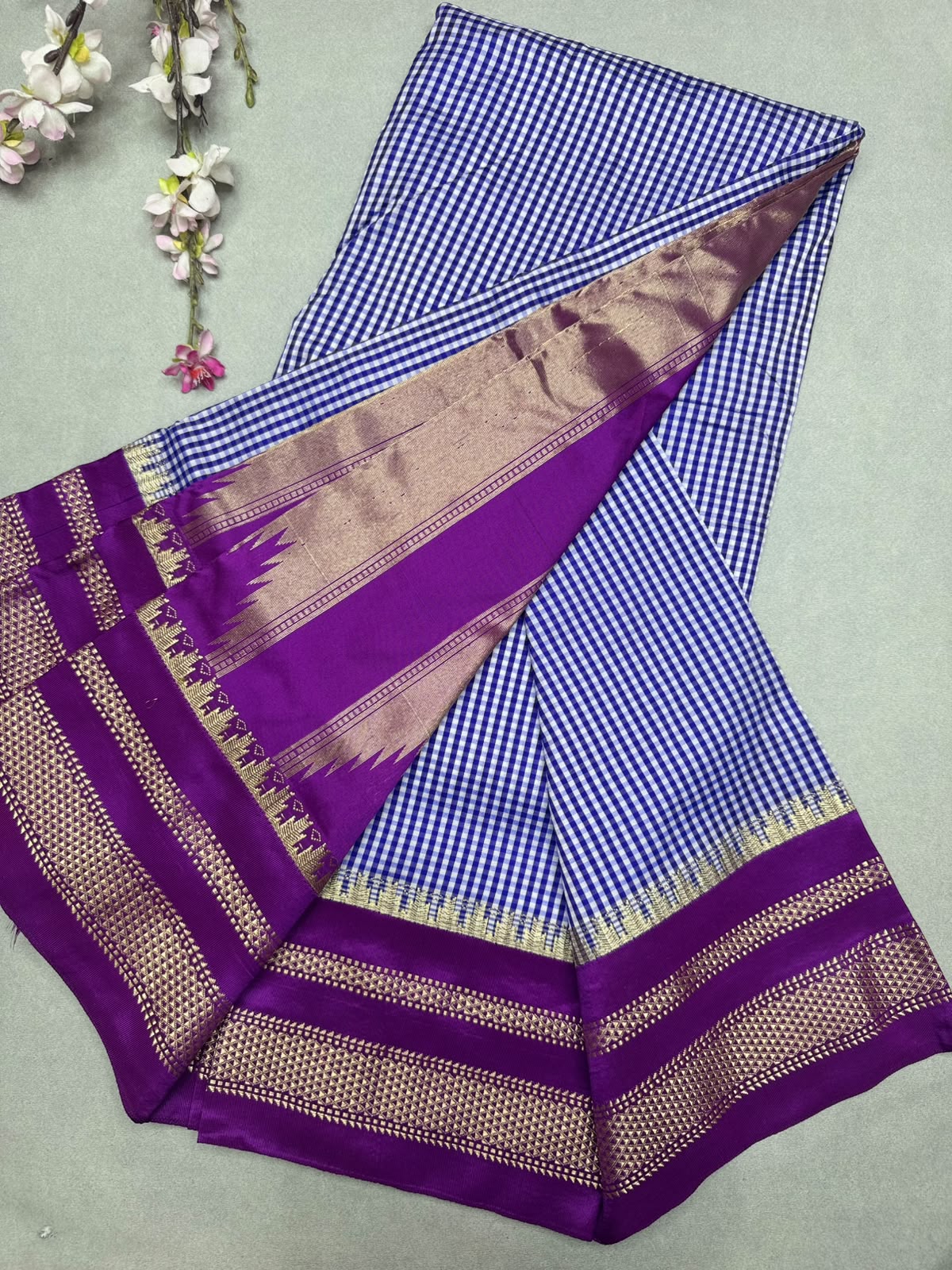 Navy Blue Checks ilkal Silk Saree 111