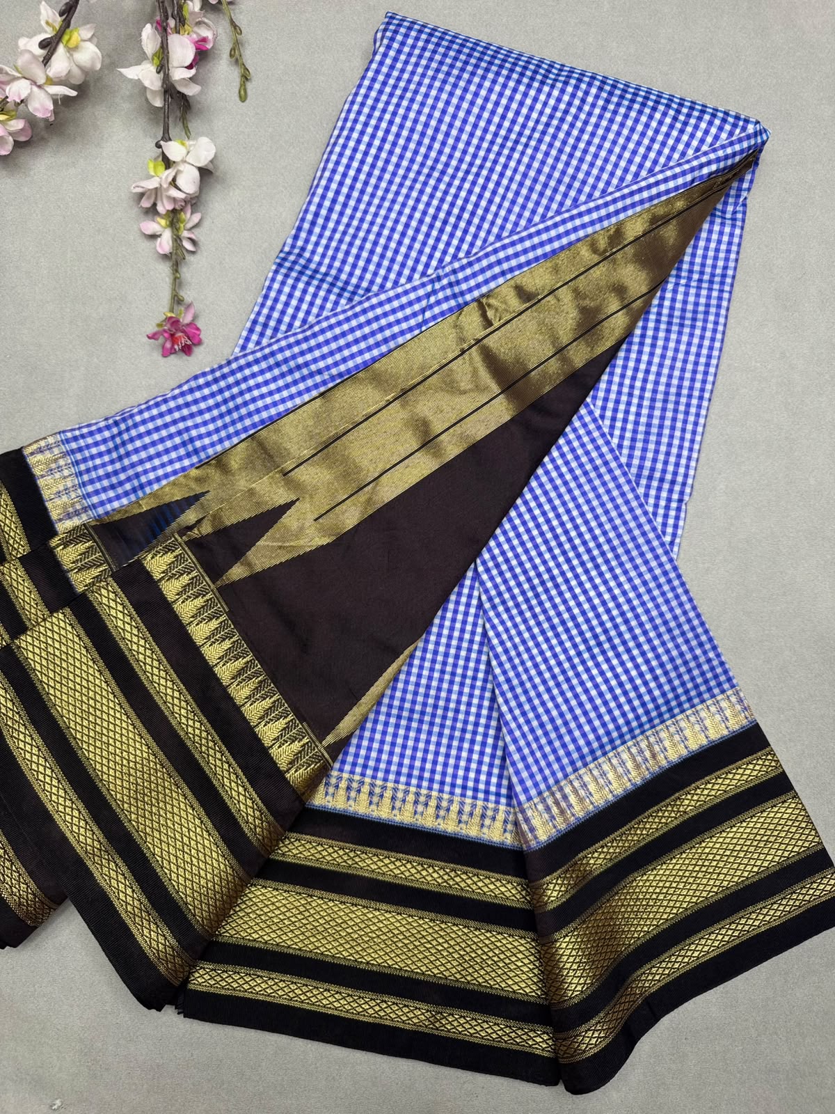 Blue Checks ilkal Silk Saree 111