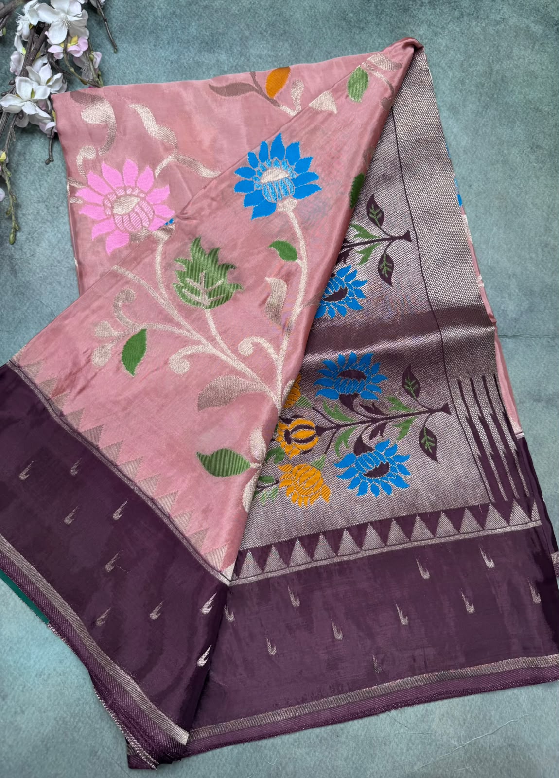 Peach Jamdani Crepe Saree 111