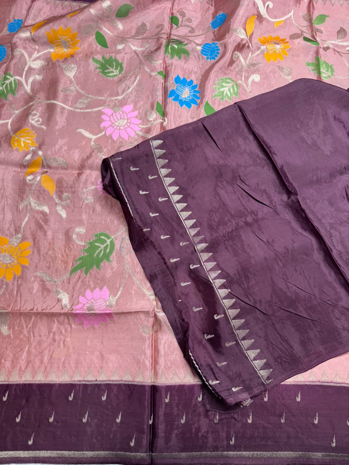 Peach Jamdani Crepe Saree 111