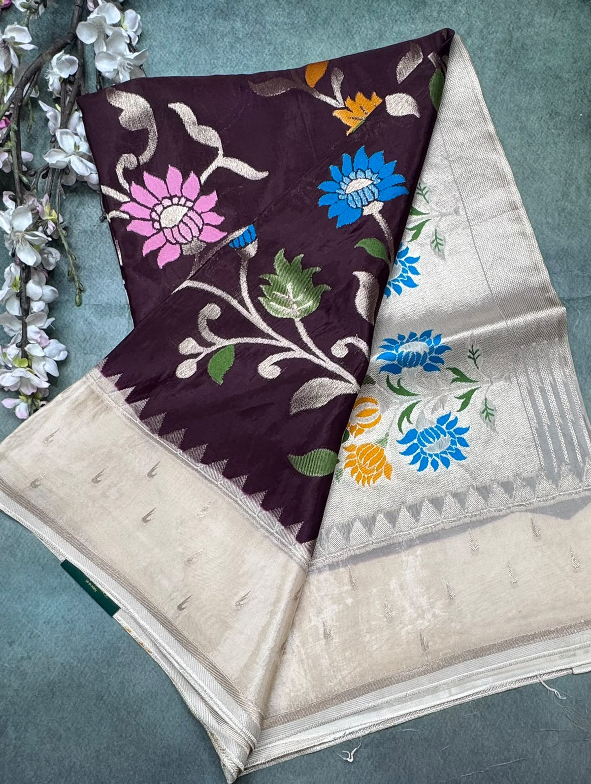 Brown Jamdani Crepe Saree 111