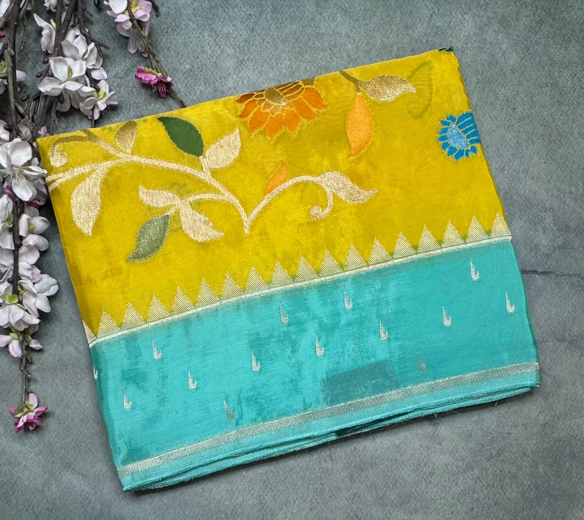Yellow Jamdani Crepe Saree 111