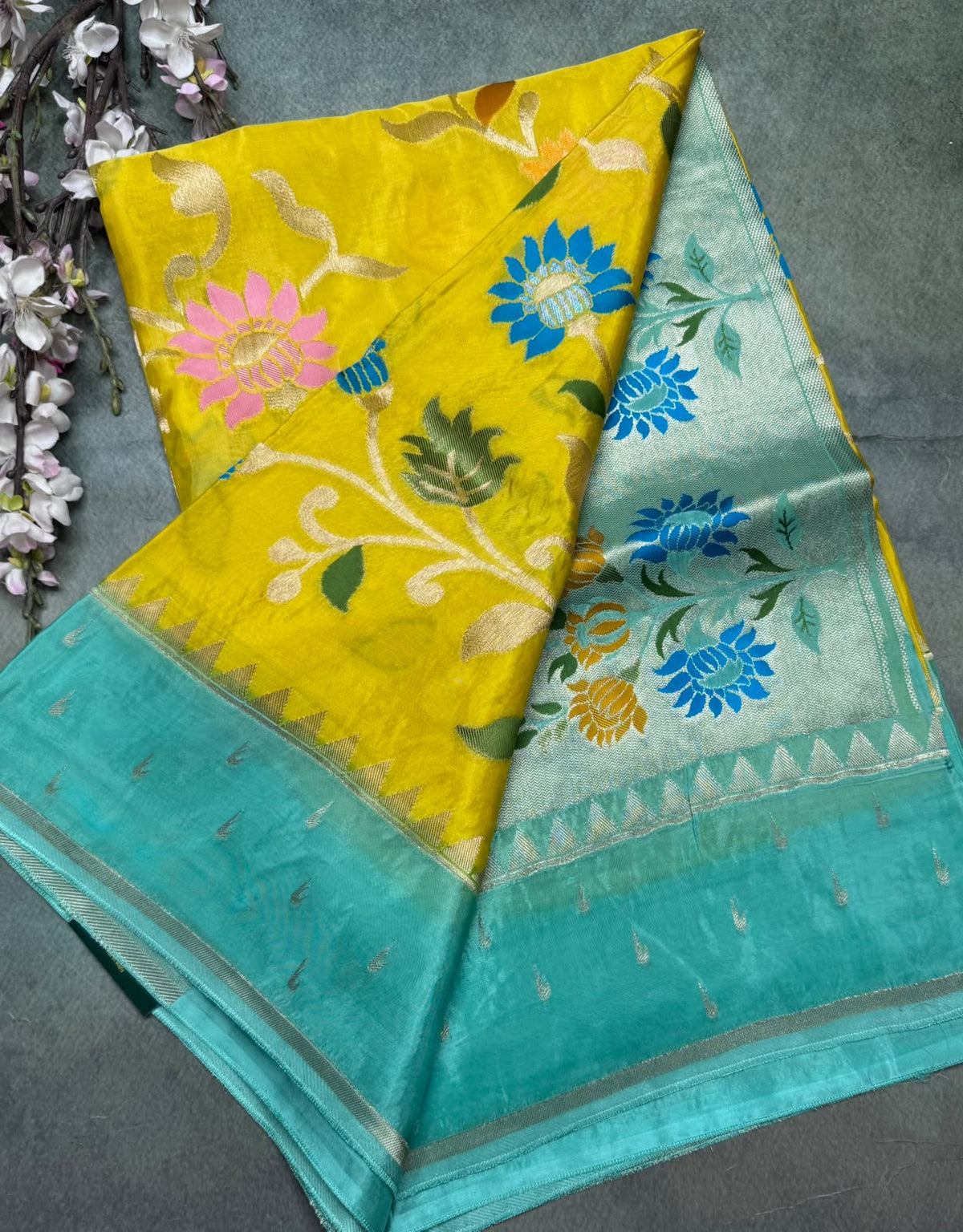 Yellow Jamdani Crepe Saree 111