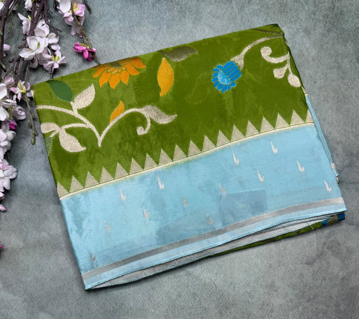 Green Jamdani Crepe Saree 111