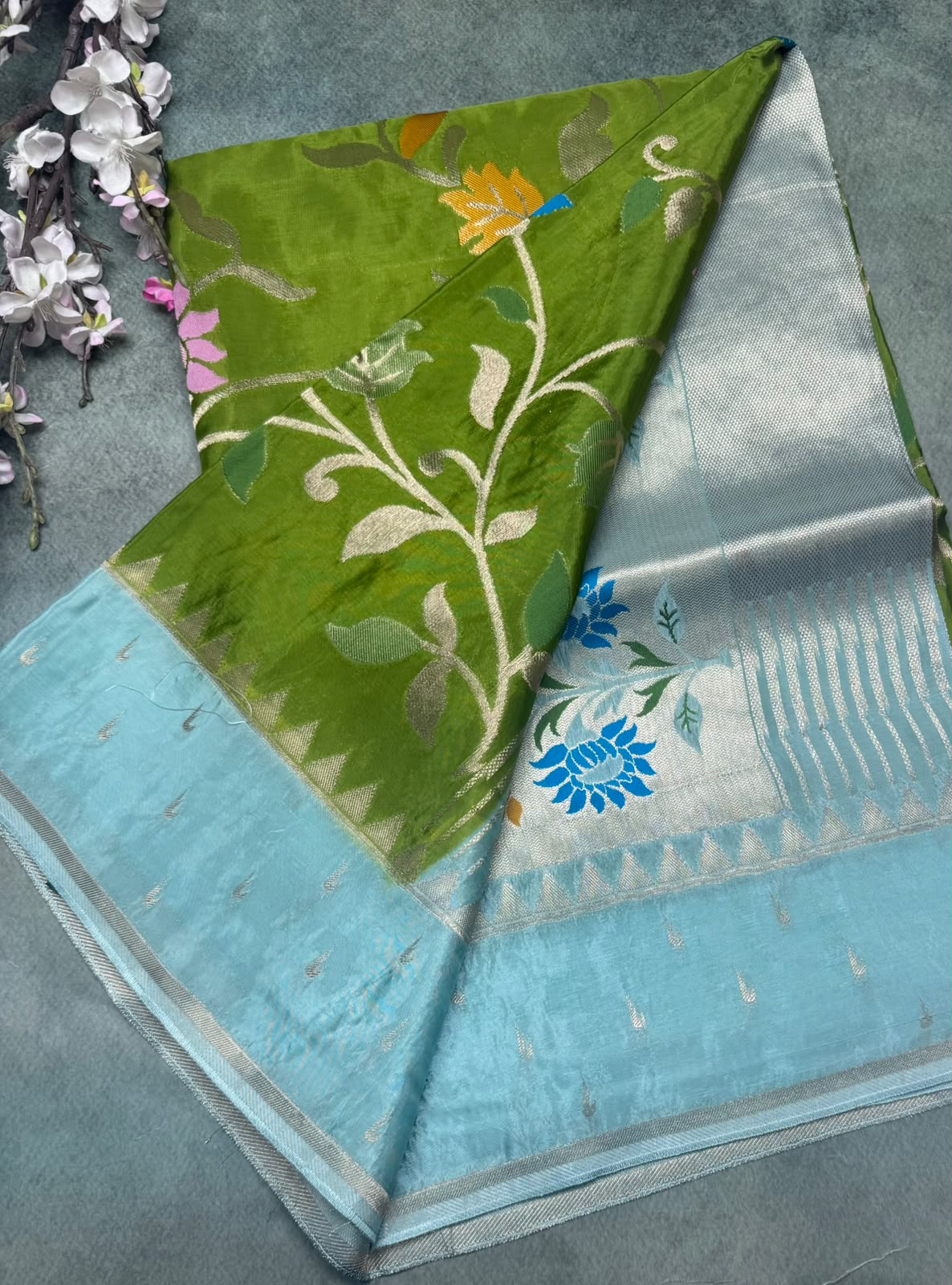 Green Jamdani Crepe Saree 111