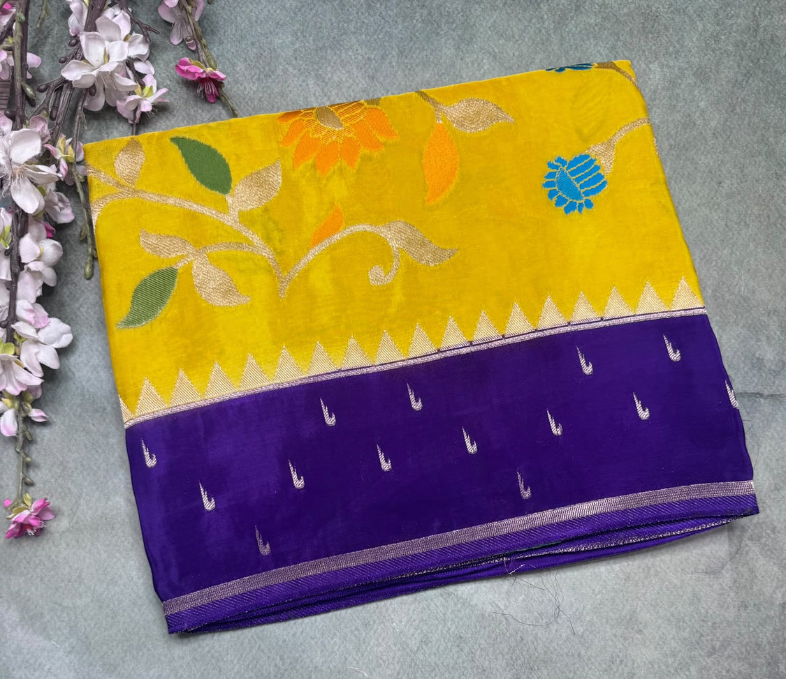 Yellow Jamdani Crepe Saree 111