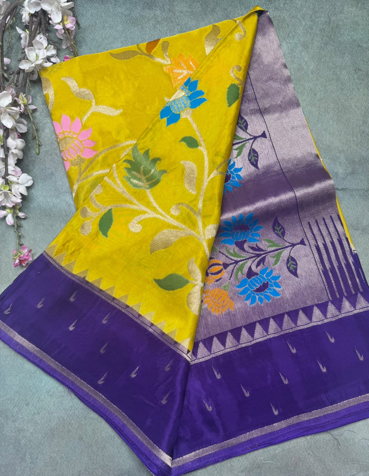 Yellow Jamdani Crepe Saree 111