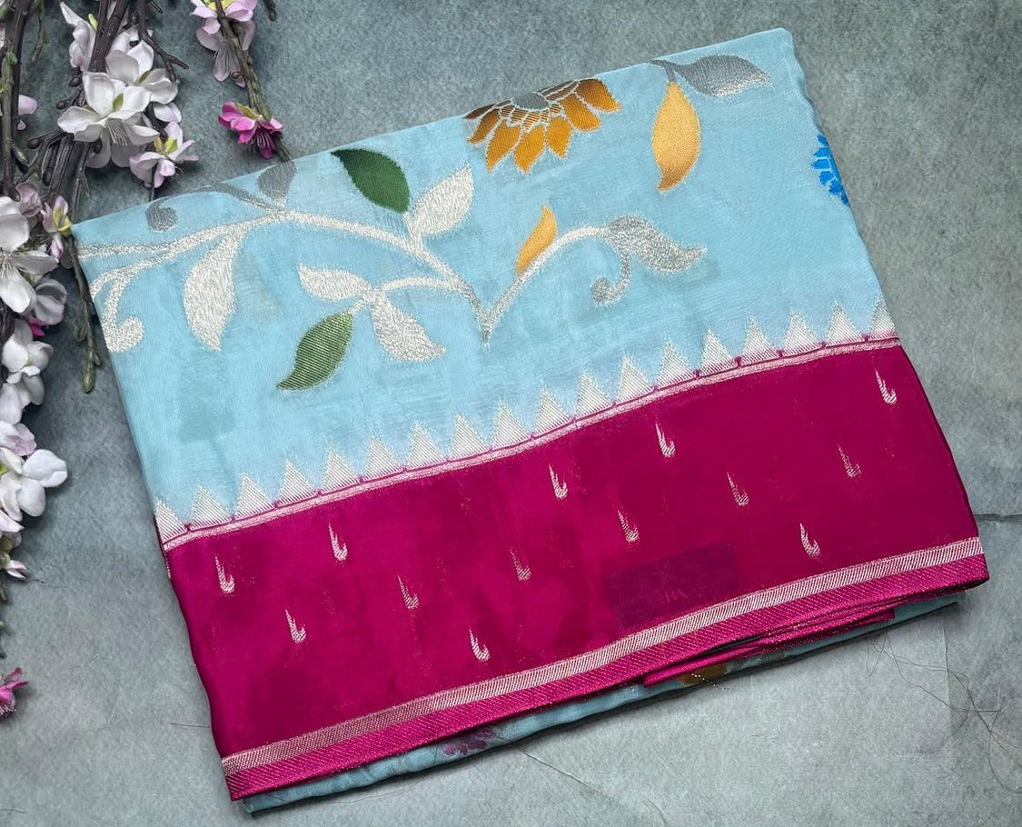 Blue Jamdani Crepe Saree 111
