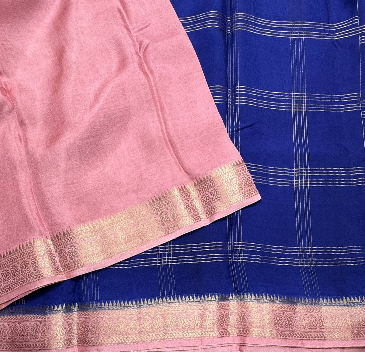 Navy Blue Checks Semi Mysore Silk Saree 111