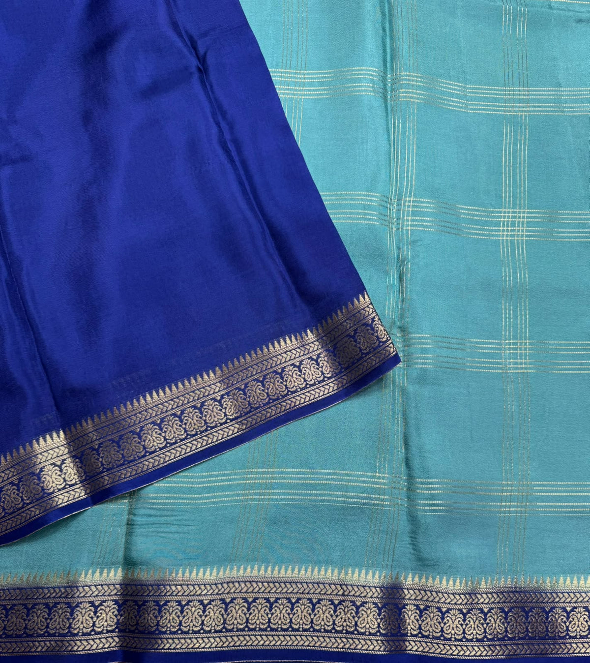 Sea Green Checks Semi Mysore Silk Saree 111