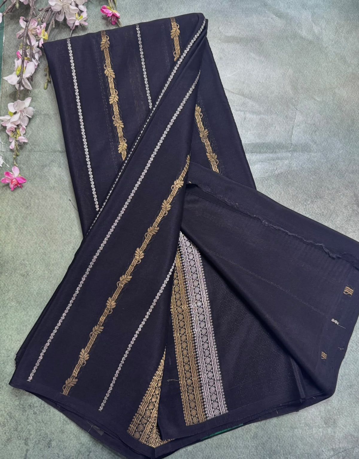 Black Stripes Pure Mysore Crepe Silk Saree 111