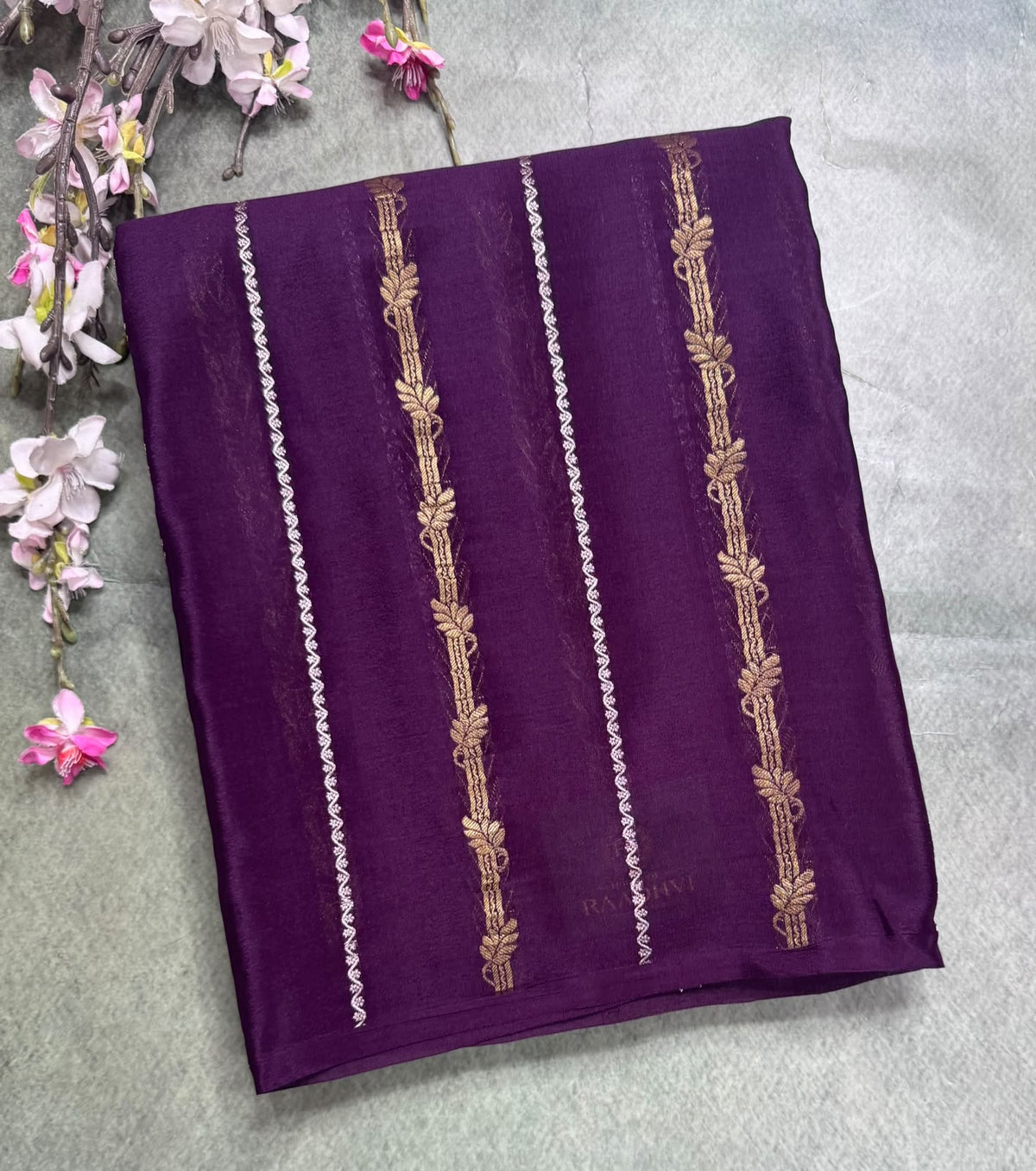 Wine Stripes Pure Mysore Crepe Silk Saree 111