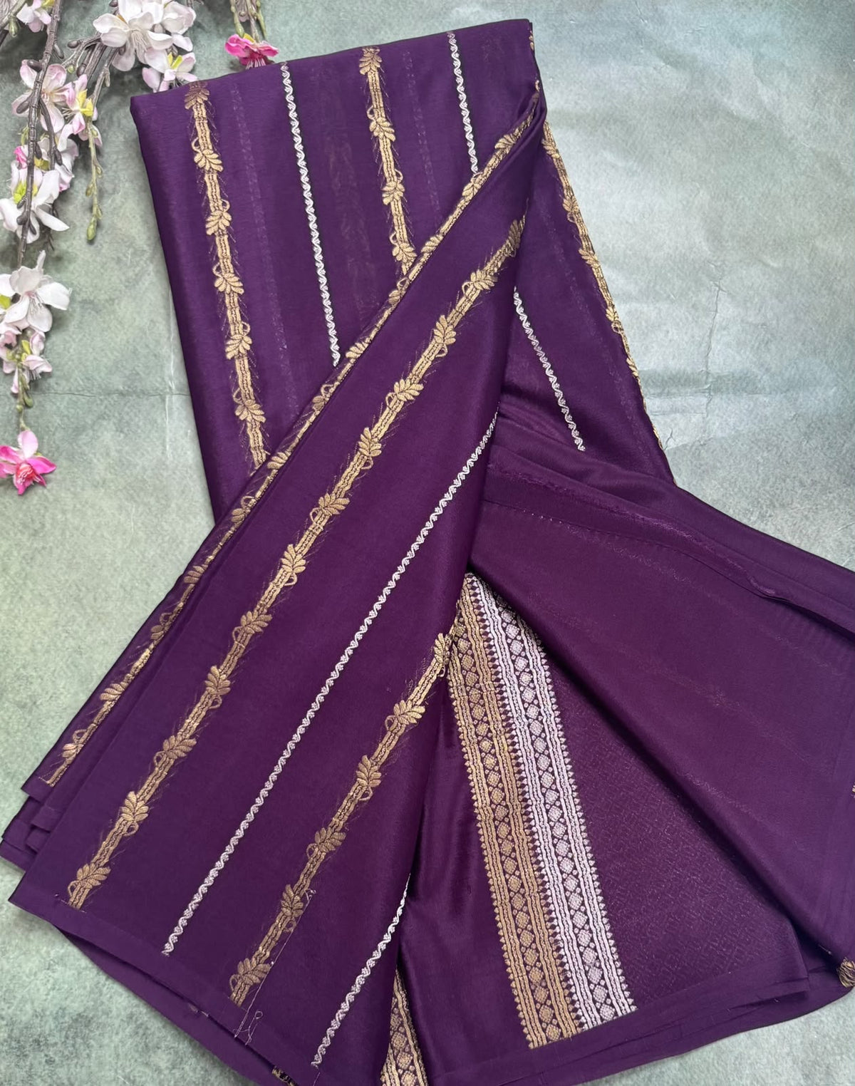 Wine Stripes Pure Mysore Crepe Silk Saree 111